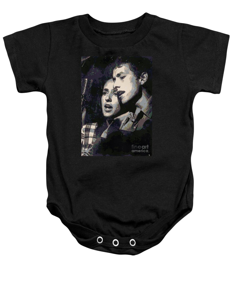 Joan Baez Baby Onesie featuring the digital art Joan Baez and Bob Dylan by Paulette B Wright