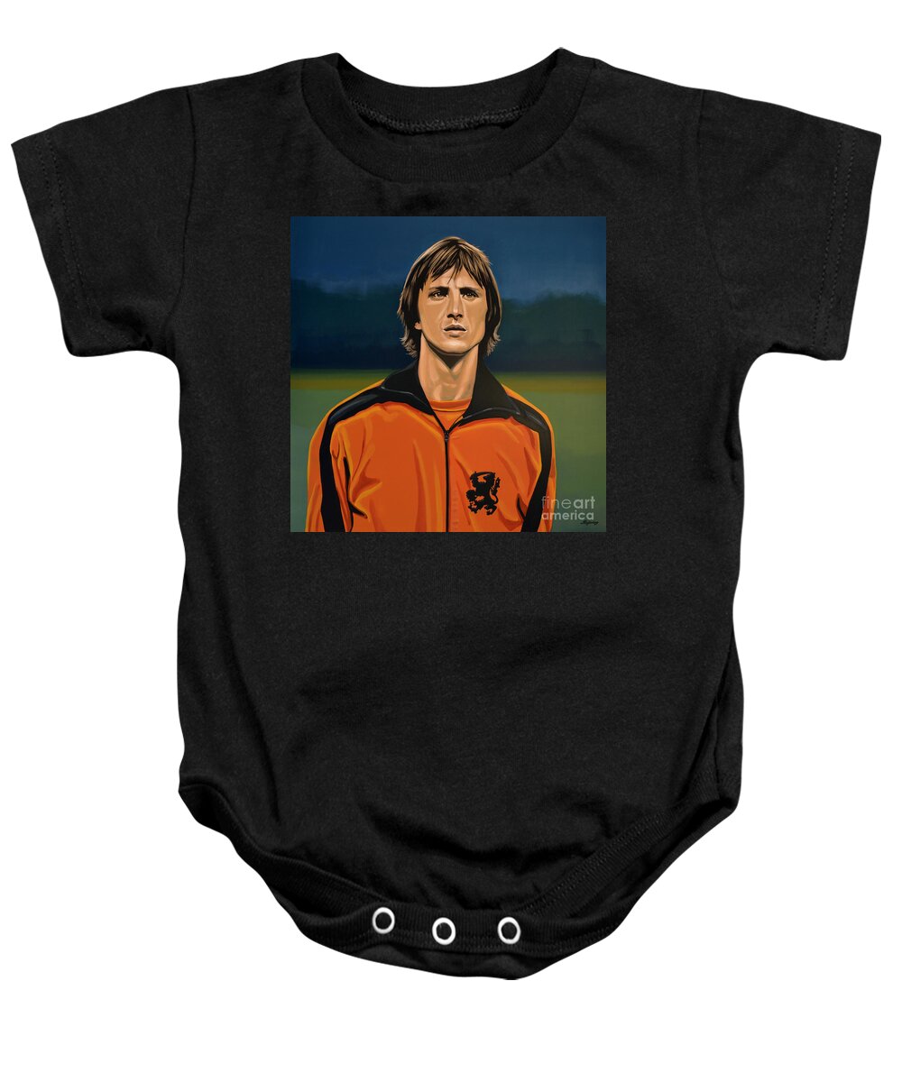 Johan Cruijff Baby Onesie featuring the painting Johan Cruyff Oranje by Paul Meijering