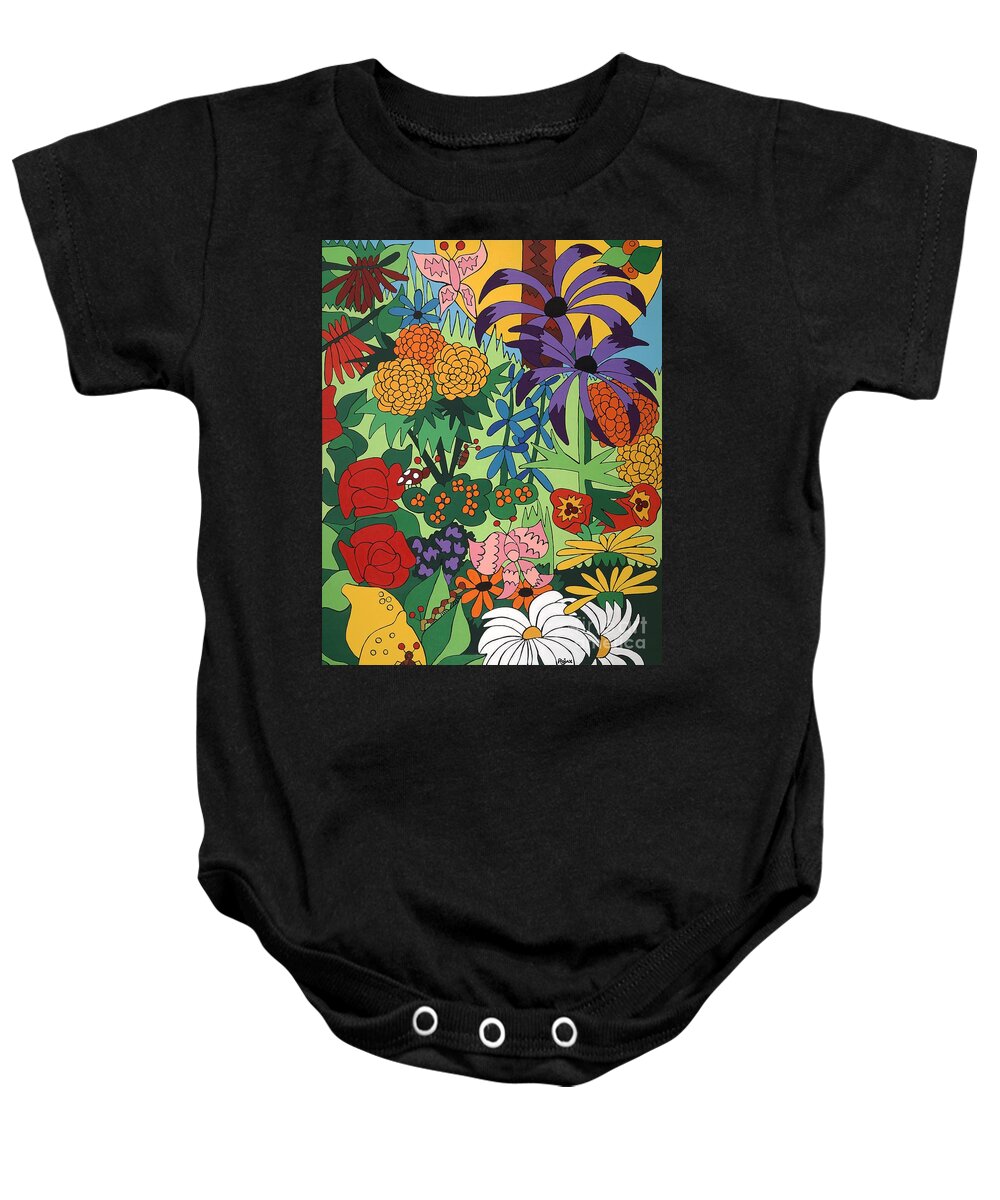 Flowers Baby Onesie featuring the painting July Garden by Rojax Art