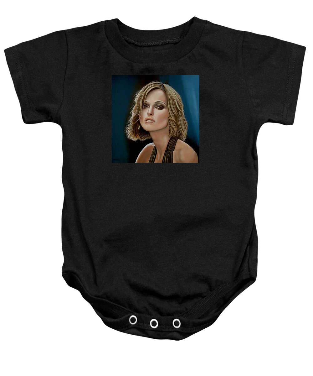 Keira Knightley Baby Onesie featuring the painting Keira Knightley by Paul Meijering