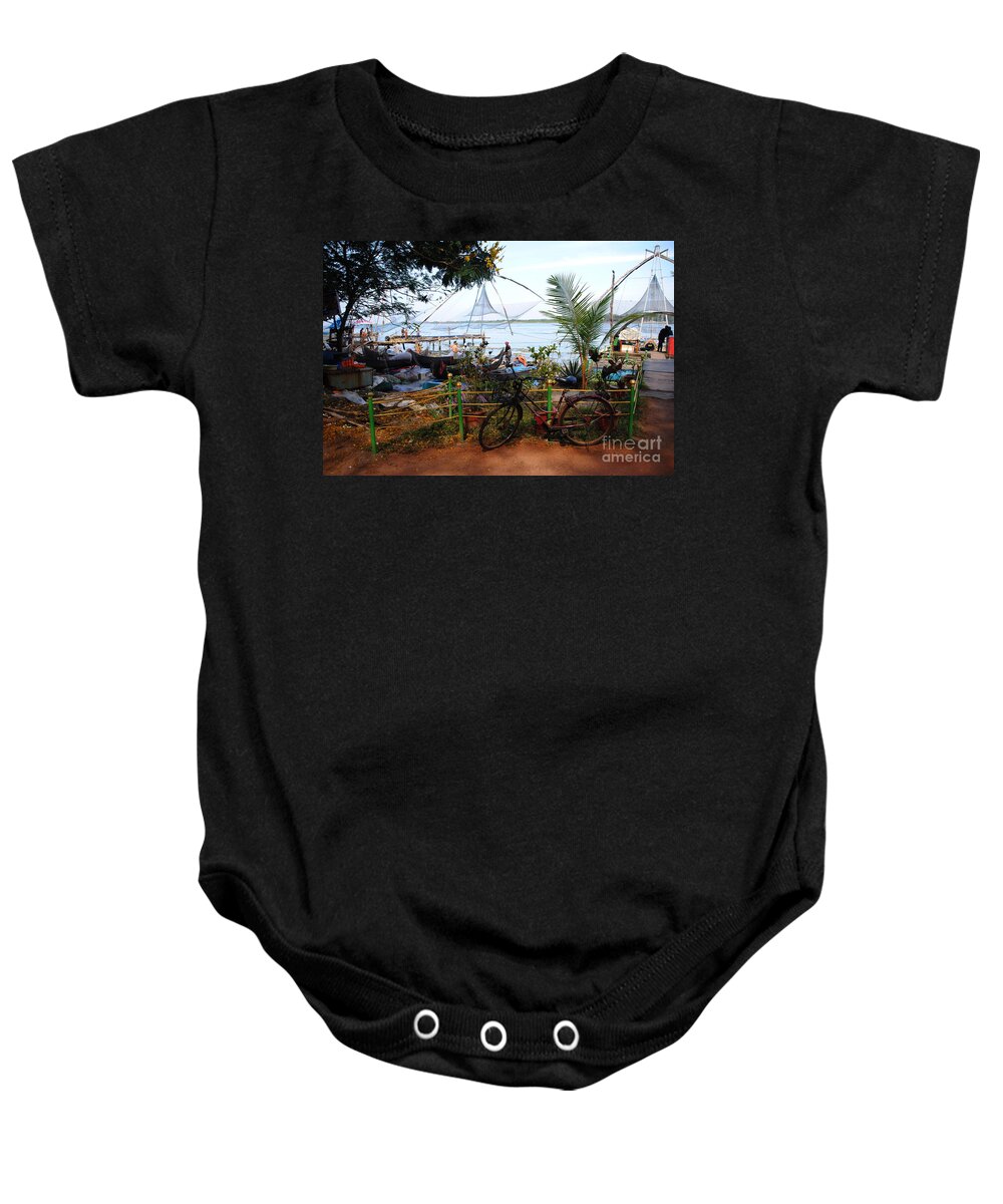 India Baby Onesie featuring the photograph Fishing Village in Kochi by Jacqueline M Lewis