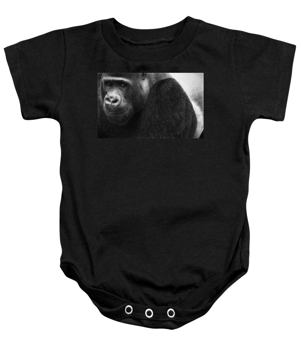 Gorilla Baby Onesie featuring the drawing Kong by Stirring Images