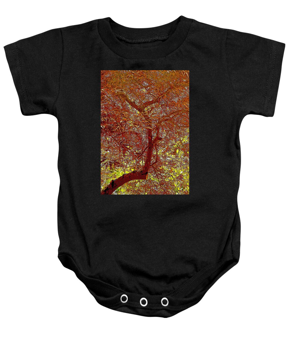 Lace-leaf Maple Baby Onesie featuring the digital art Lace-leaf Radiance by Gary Olsen-Hasek