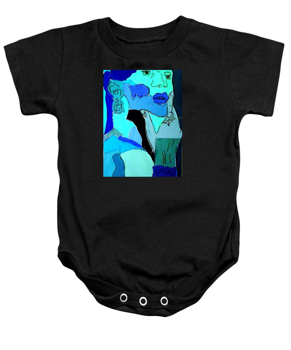 Lady Baby Onesie featuring the mixed media Lady in Blue by Suzanne Berthier