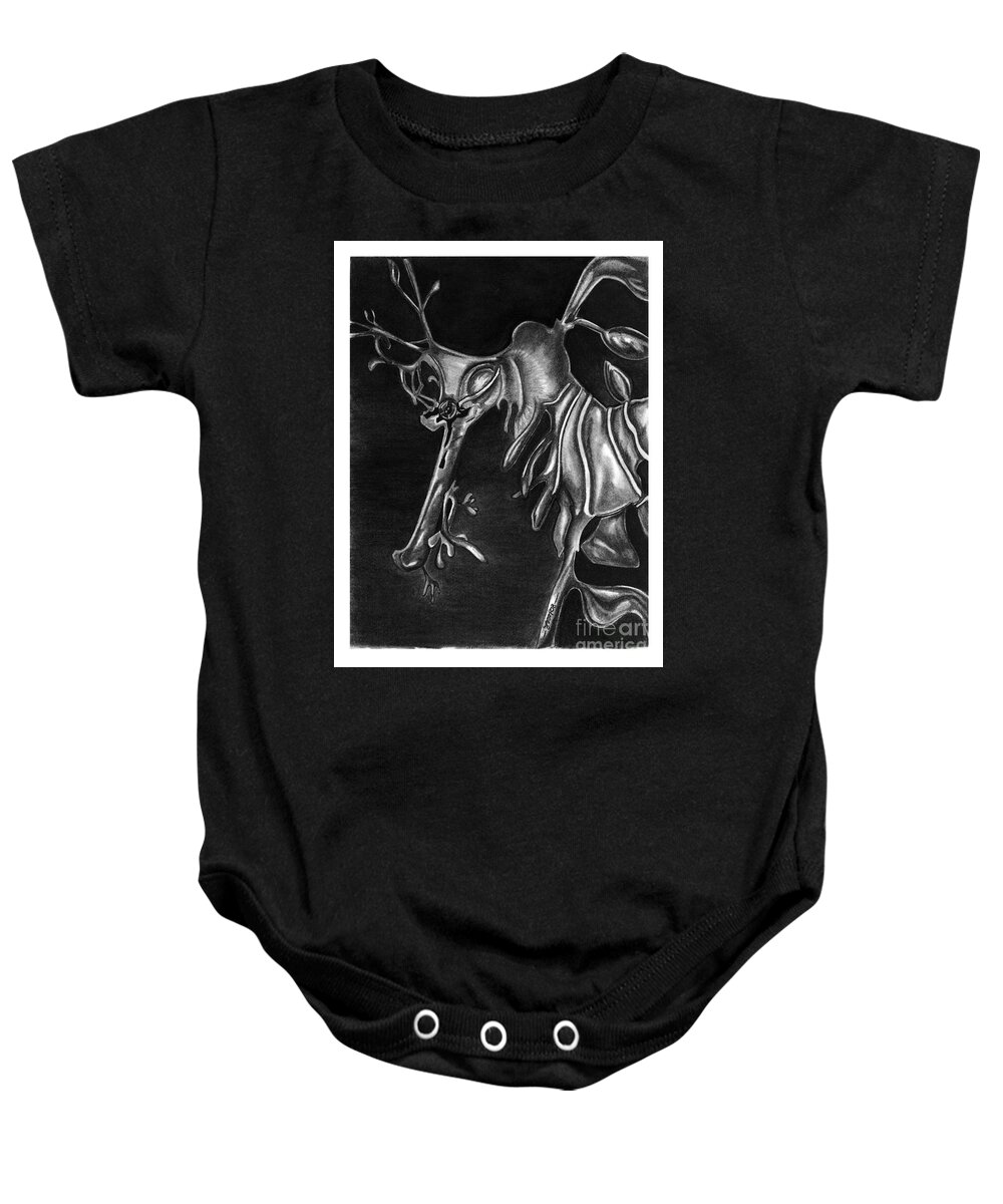 Charcoal Baby Onesie featuring the drawing Leafy Sea Dragon by Leara Nicole Morris-Clark