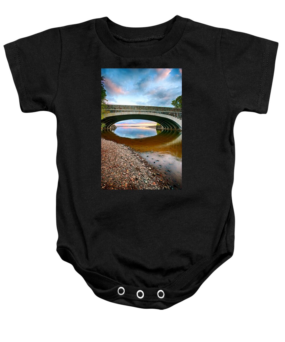 Bridge Baby Onesie featuring the photograph Lester River Mouth by Bryan Benson