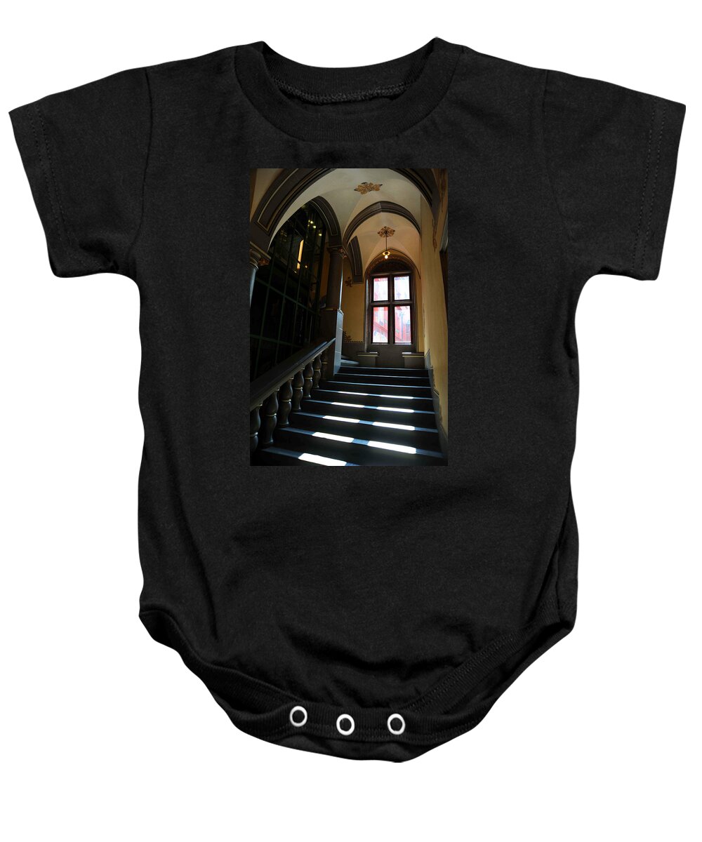 Europe Baby Onesie featuring the photograph Lighted Stairs by Richard Gehlbach