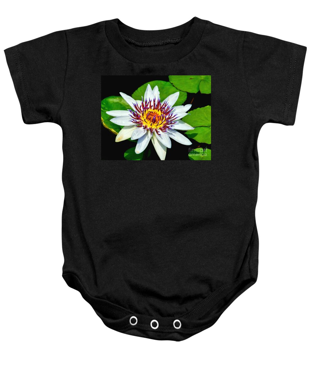 Aquatic Baby Onesie featuring the photograph Lily on the Water by Nick Zelinsky Jr