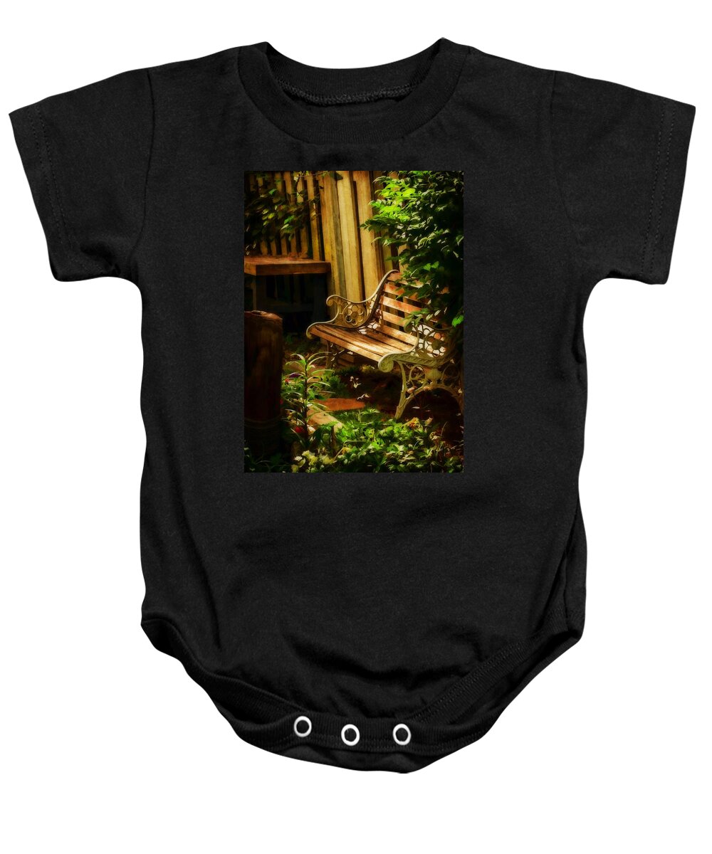 Listening To The Silence Baby Onesie featuring the photograph Listening To The Silence - Secret Garden by Jordan Blackstone