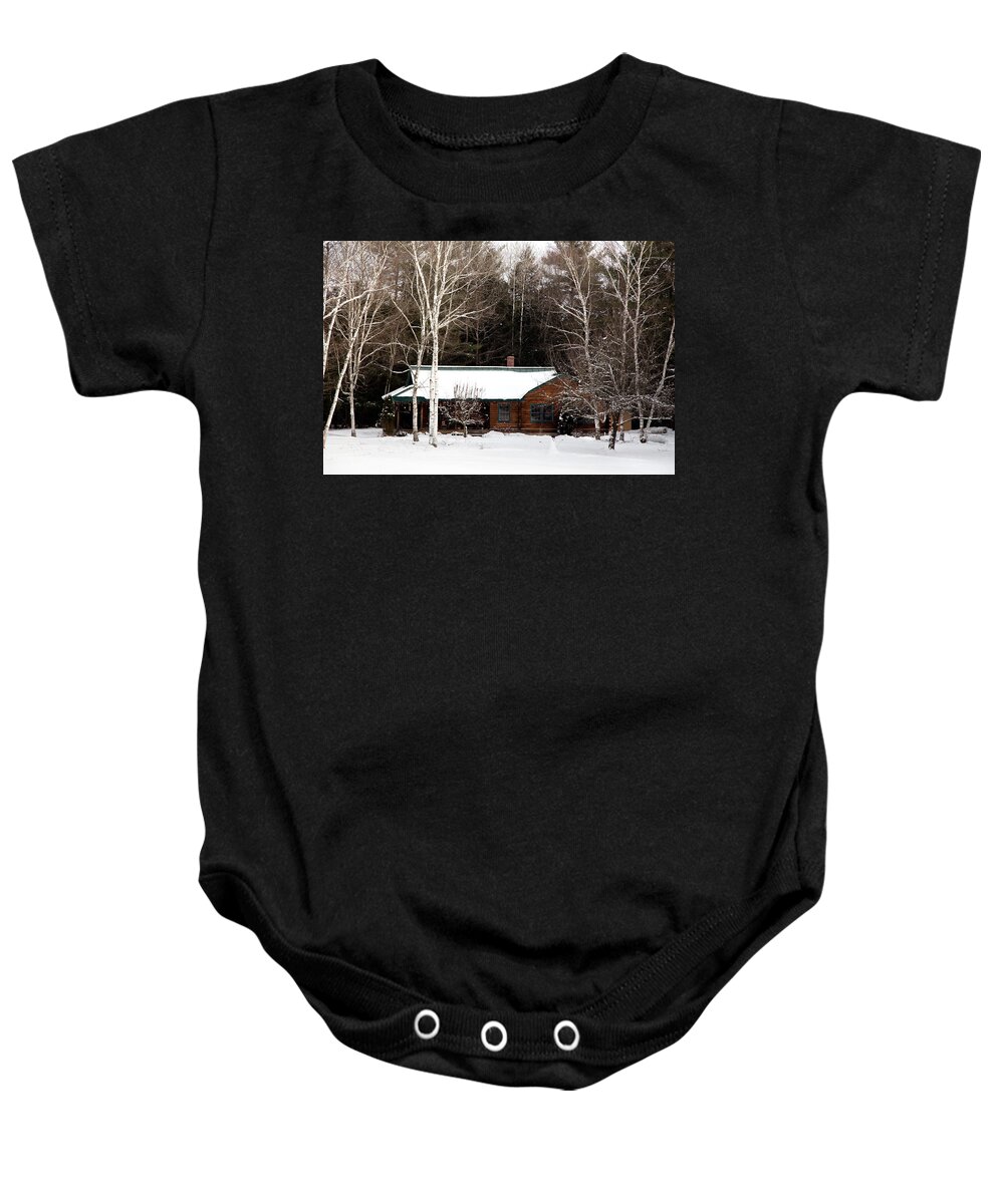 Log Cabin Baby Onesie featuring the photograph Log Cabin by Courtney Webster