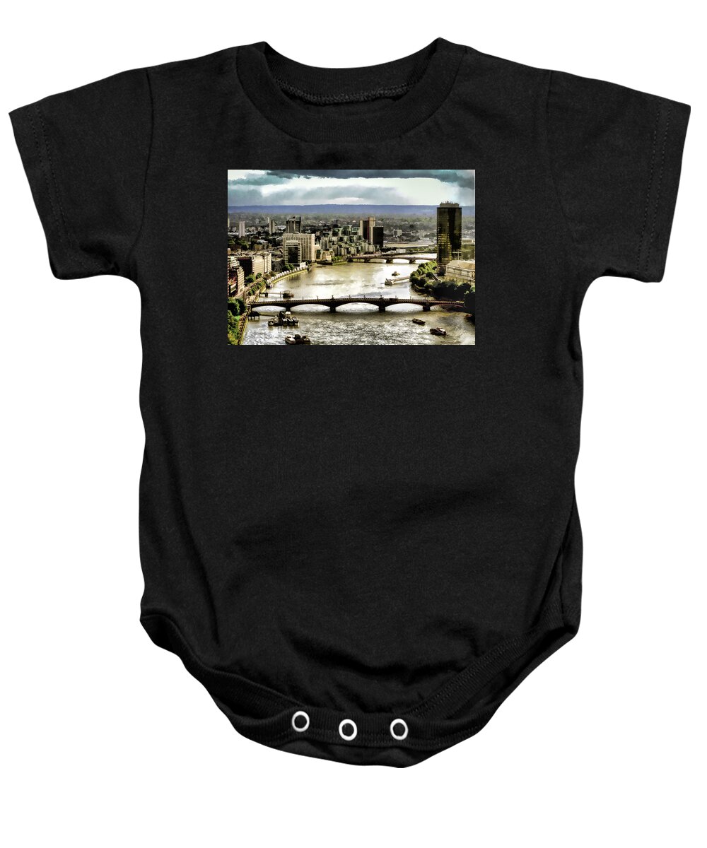 Thames Baby Onesie featuring the photograph London Thames Watercolor by Diana Powell