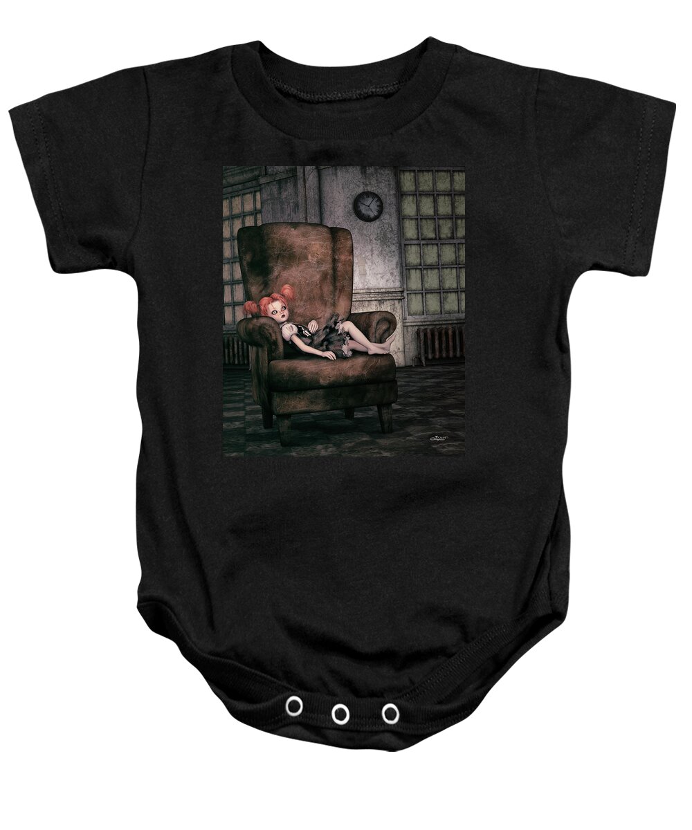 3d Baby Onesie featuring the digital art Lonely Gothic Doll by Jutta Maria Pusl