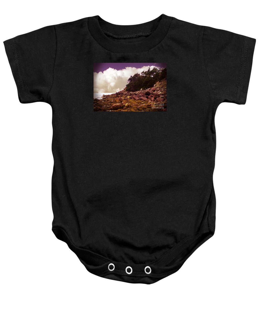 Low Tide Shoreline Closeup With Clouds Baby Onesie featuring the photograph Low Tide Shoreline Closeup With Clouds by Barbara A Griffin