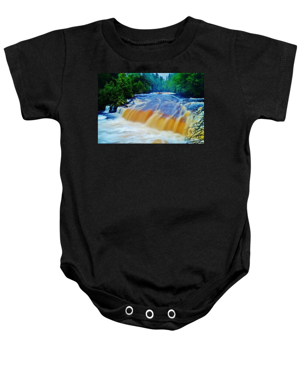 Waterfall Baby Onesie featuring the photograph Lower Tahquamenon Falls... Side right by Daniel Thompson