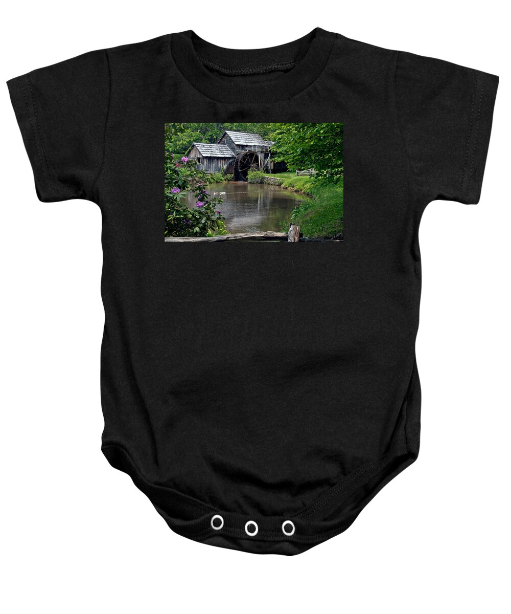 Mabry Mill Baby Onesie featuring the photograph Mabry Mill in May by John Haldane