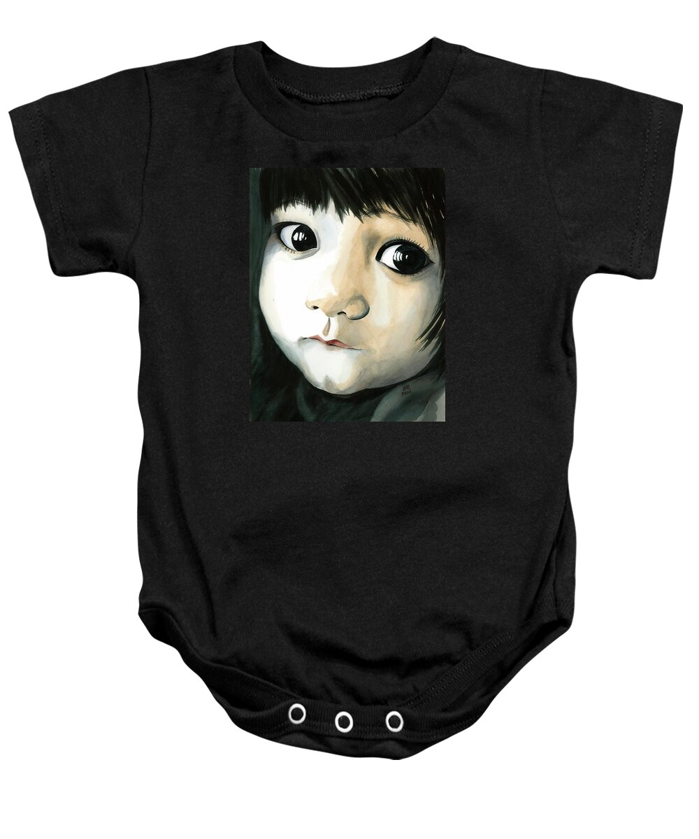 Asian Baby Baby Onesie featuring the painting Madi's Eyes by Michal Madison