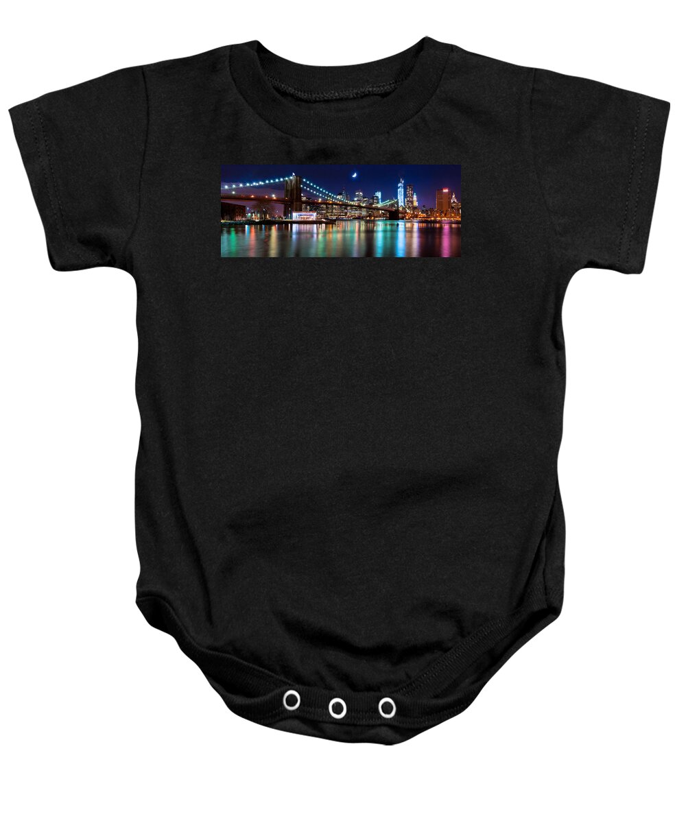 Amazing Brooklyn Bridge Baby Onesie featuring the photograph Magical New York Skyline Panorama by Mitchell R Grosky