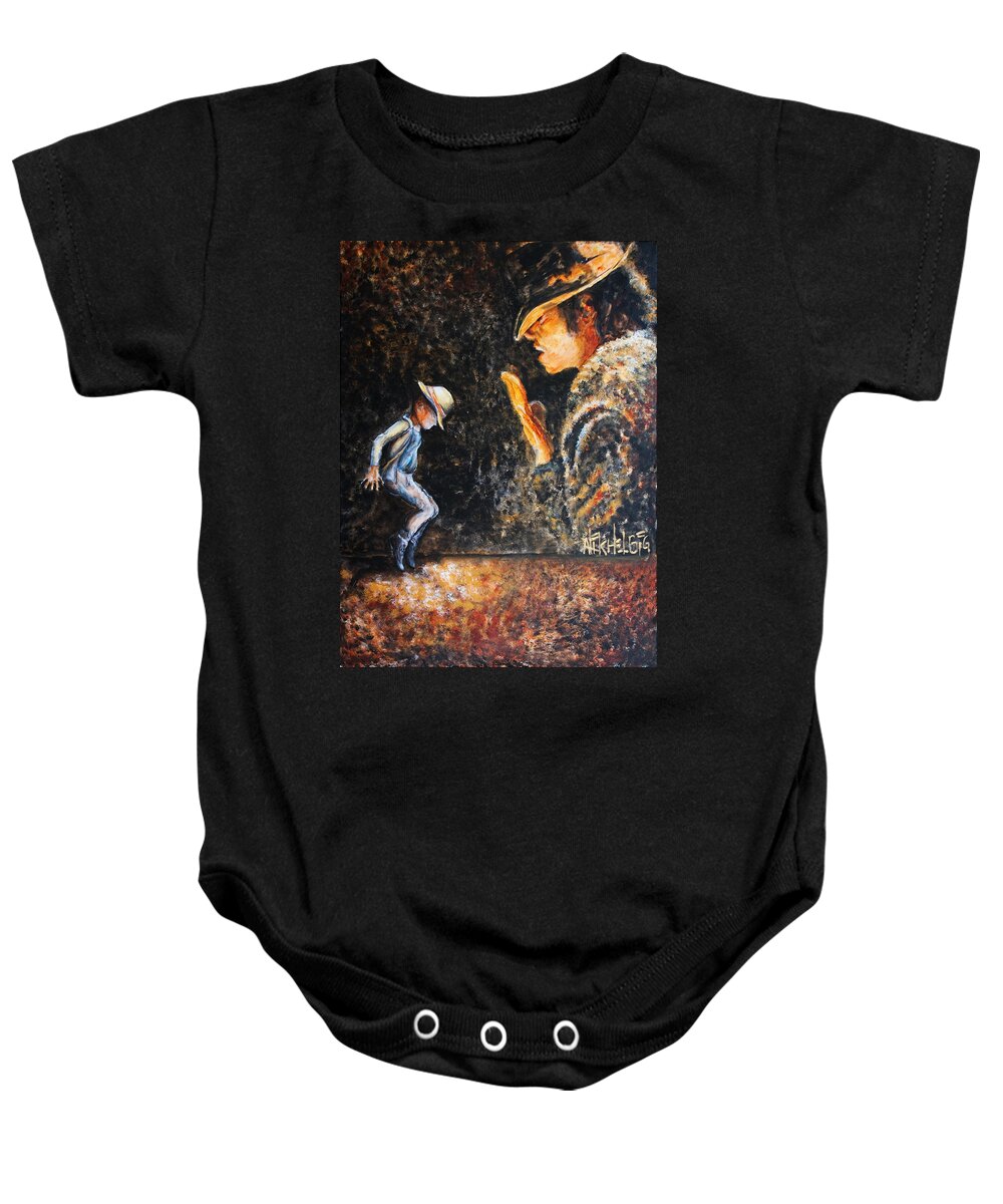 Michael Jackson Baby Onesie featuring the painting Man In The Mirror by Nik Helbig