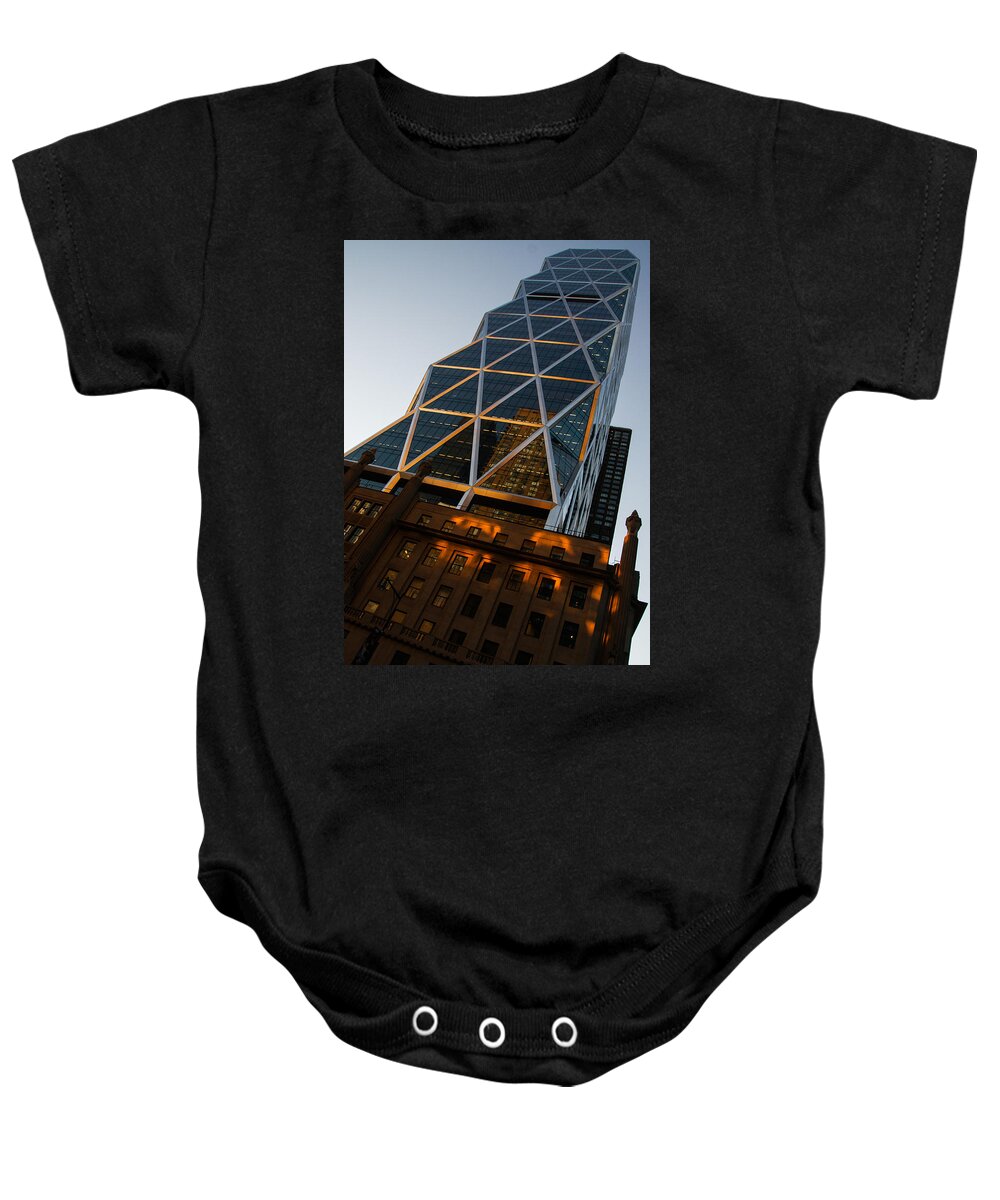 Skyscraper Baby Onesie featuring the photograph Manhattan Blues and Oranges by Georgia Mizuleva