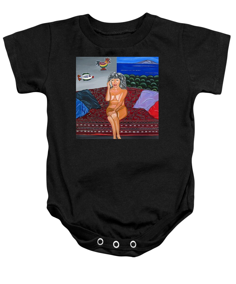 Nude Paintings Baby Onesie featuring the painting Maria speaks the naked truth by Sandra Marie Adams