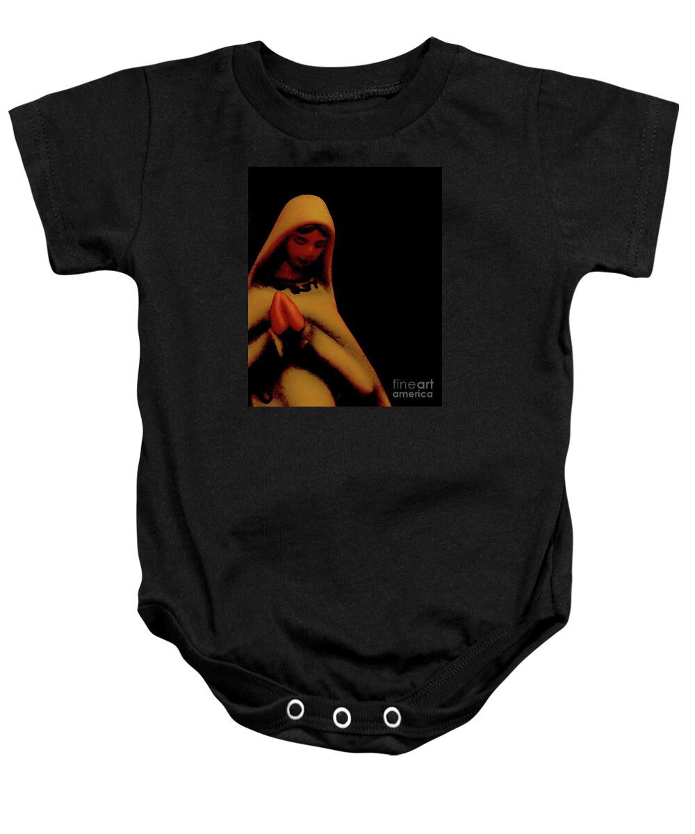 Mary Baby Onesie featuring the photograph Mary by Linda Shafer