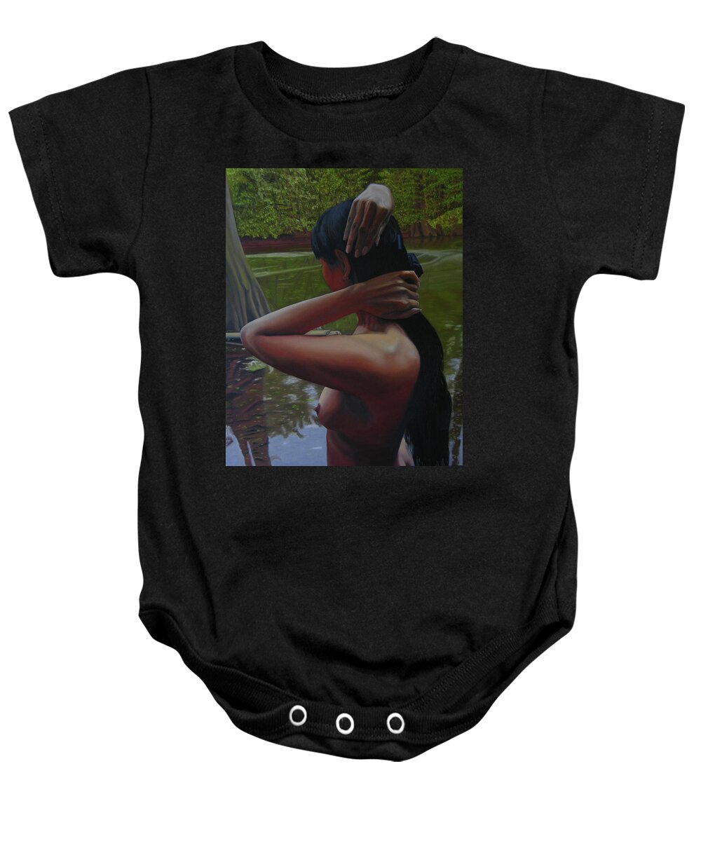 Woman Baby Onesie featuring the painting May Morning Arkansas River 6 by Thu Nguyen
