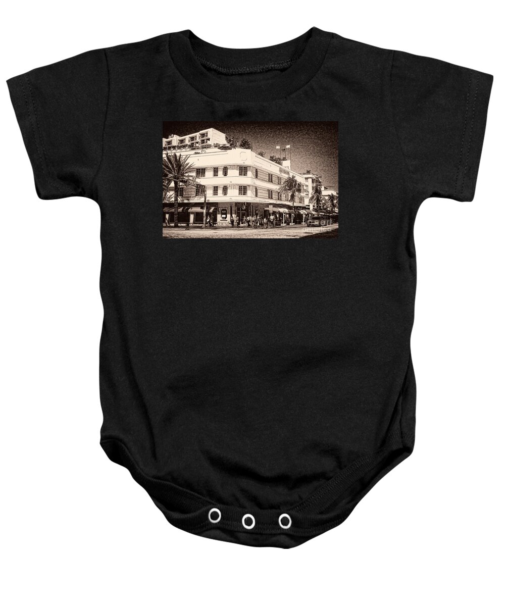 Miami Baby Onesie featuring the photograph Miami South Beach - Art Deco District by Les Palenik