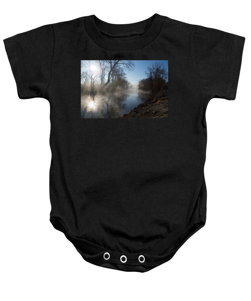 Fog Baby Onesie featuring the photograph Misty Morning along James River by Jennifer White