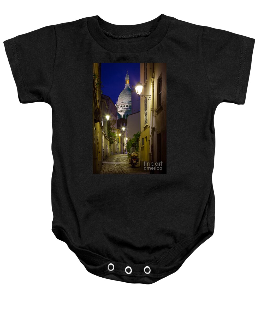 Christianity Baby Onesie featuring the photograph Montmartre Street and Sacre Coeur by Inge Johnsson