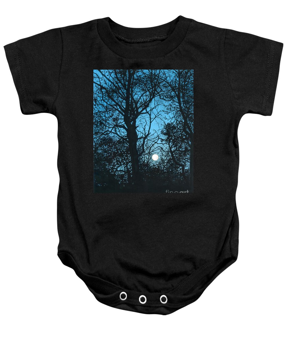 Water Color Trees Baby Onesie featuring the painting Moon Over Pittsburgh by Barbara Jewell
