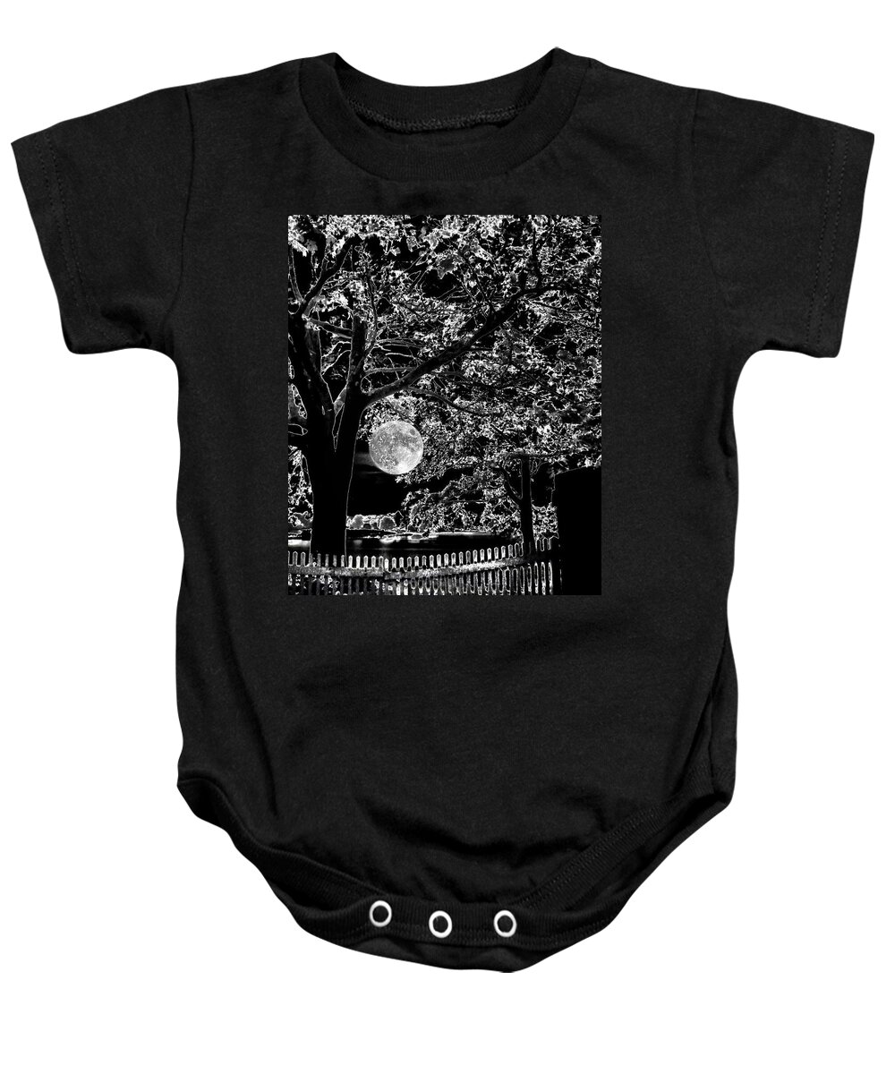 Black And White Baby Onesie featuring the photograph Moonscape by Robert McCubbin
