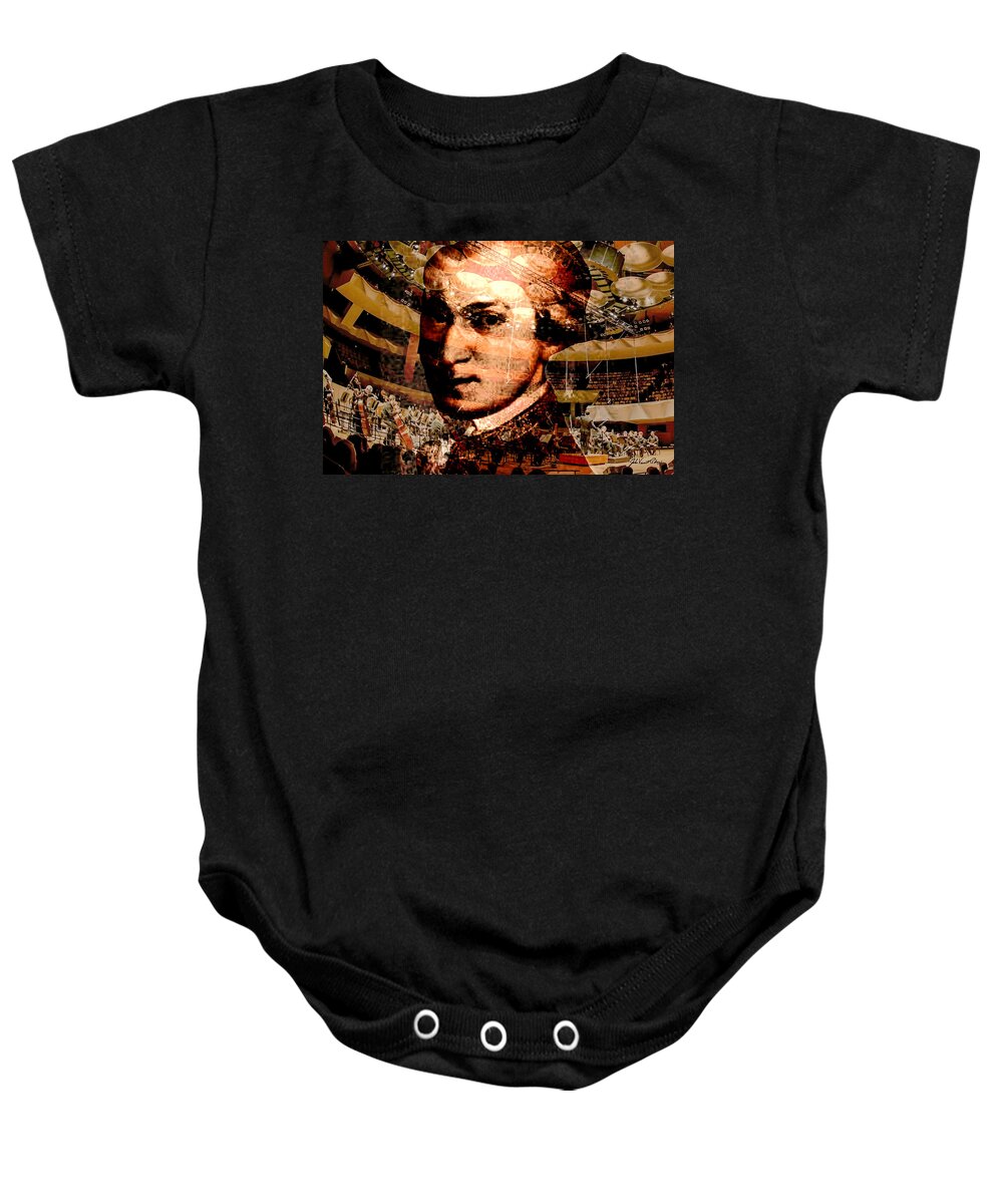 Classical Music Baby Onesie featuring the digital art Mozart Hears Mozart by John Vincent Palozzi