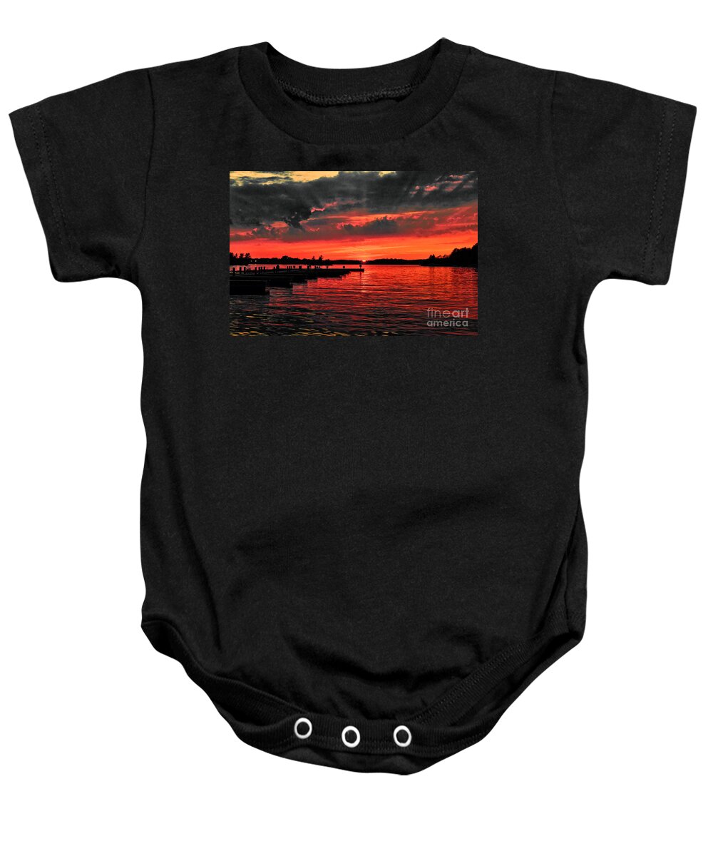 Muskoka Baby Onesie featuring the photograph Muskoka sunset by Les Palenik