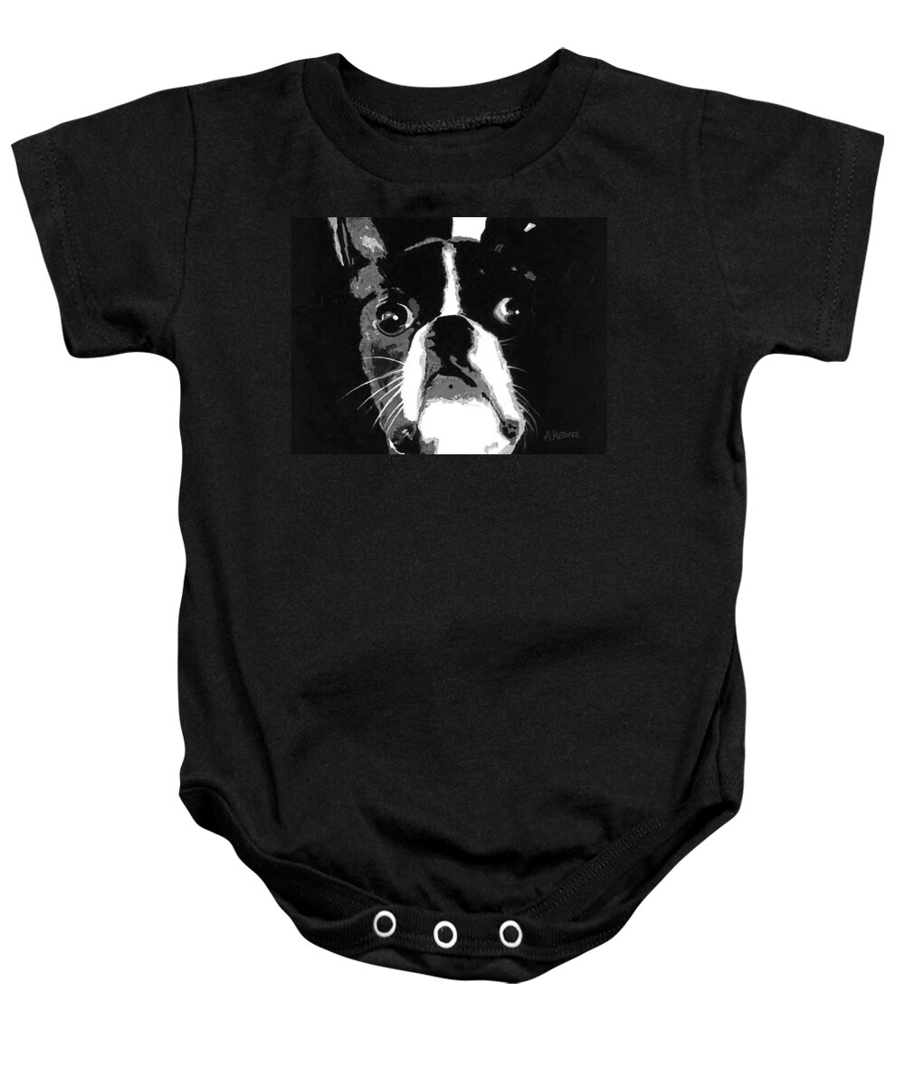 Boston Terrier Baby Onesie featuring the painting My Boston by Alan Metzger