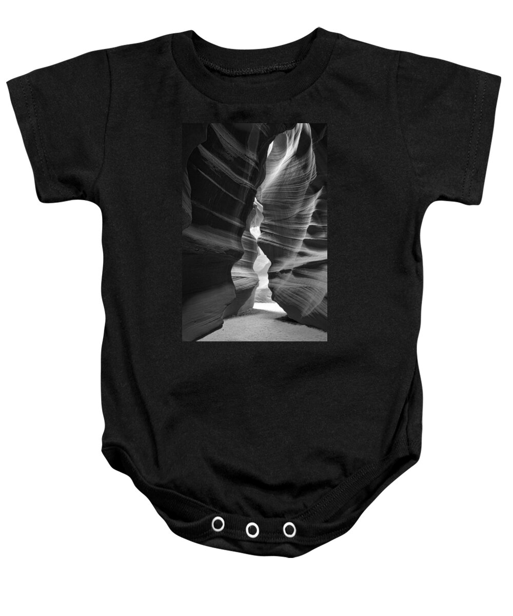 Antelope Canyon Baby Onesie featuring the photograph Antelope Canyon Black and White by Jonathan Davison