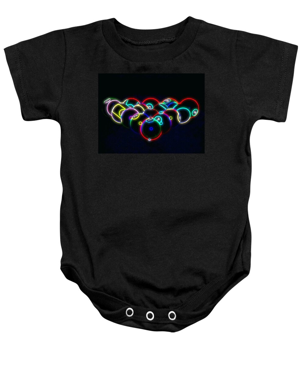 Pool Baby Onesie featuring the photograph Neon Pool Balls by Kathy Churchman