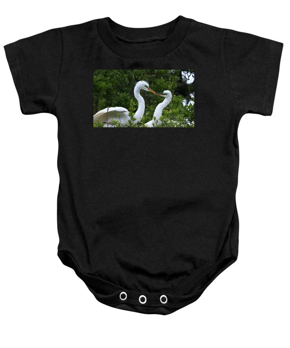Great Egrets Baby Onesie featuring the photograph Nest Building by John F Tsumas