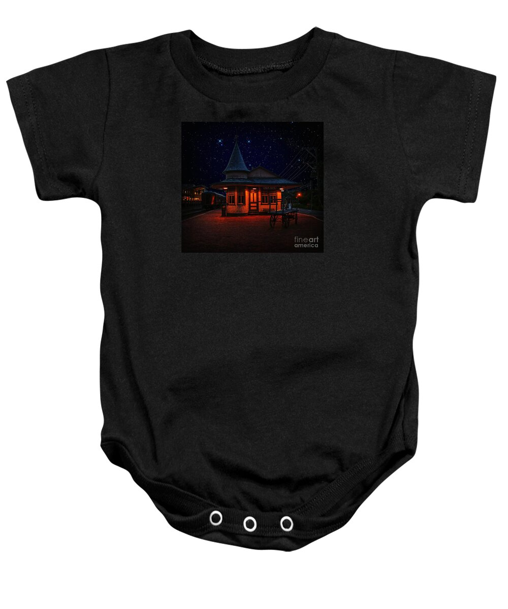 Night Baby Onesie featuring the photograph New Hope and Ivyland under the Stars by Debra Fedchin