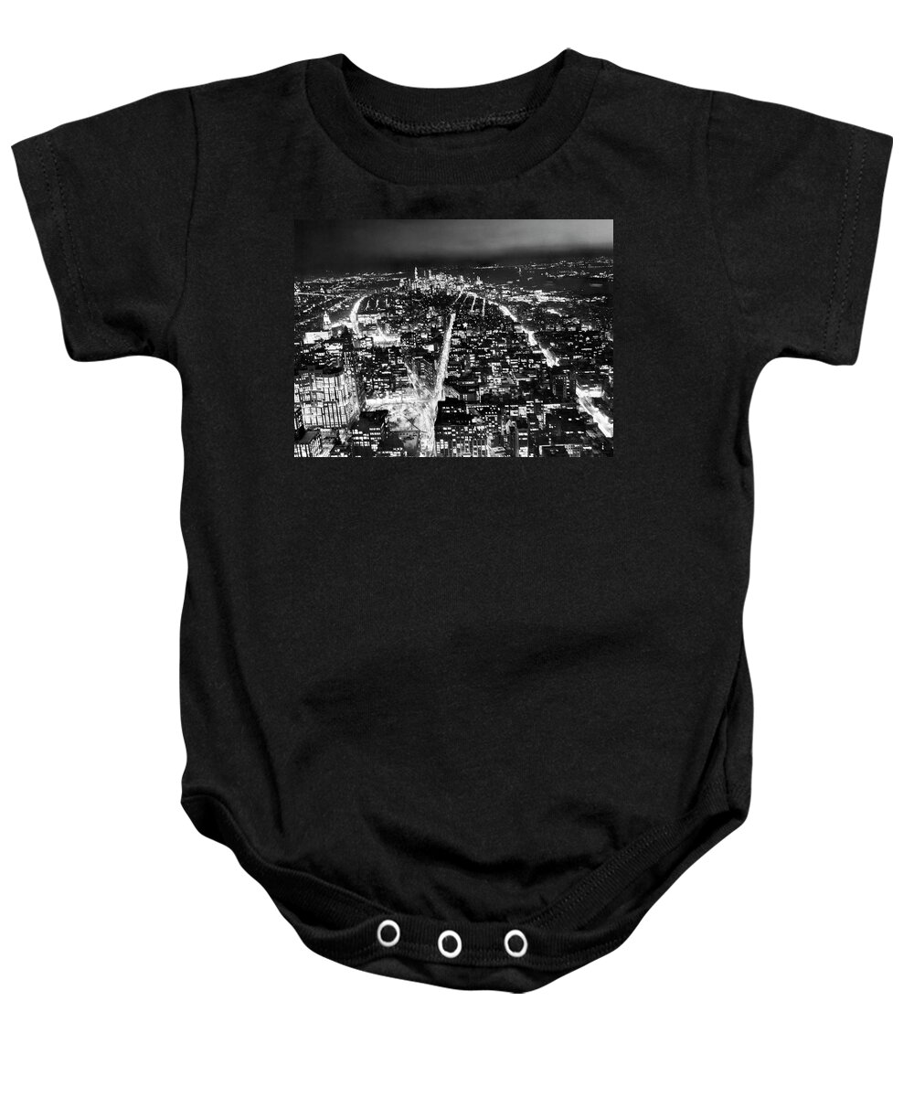 1950s Baby Onesie featuring the photograph New York City At Night by Underwood Archives