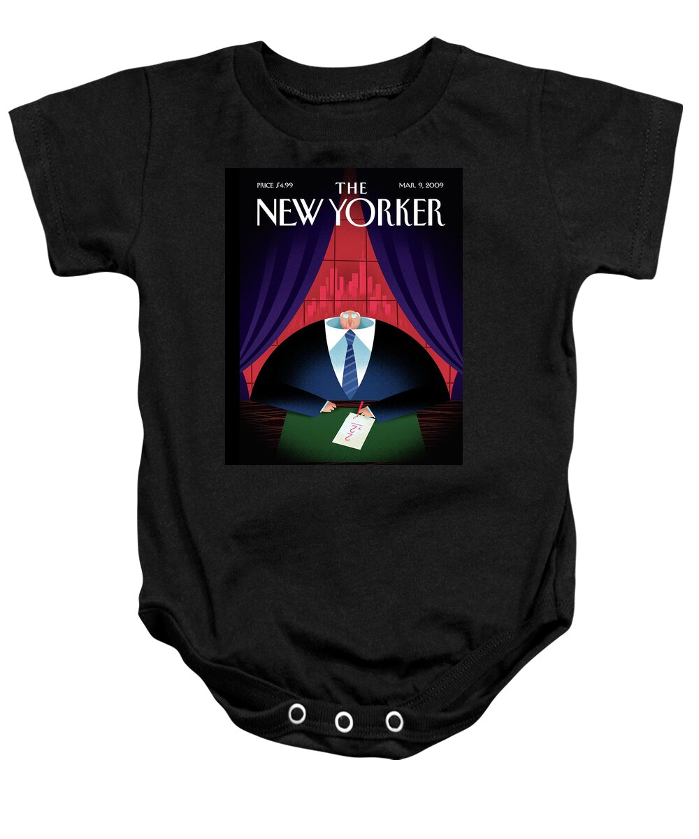 Ecomomy Baby Onesie featuring the painting Downsized by Bob Staake