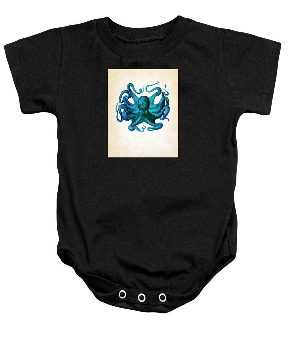 Octopus Baby Onesie featuring the painting Octopus by Vintage