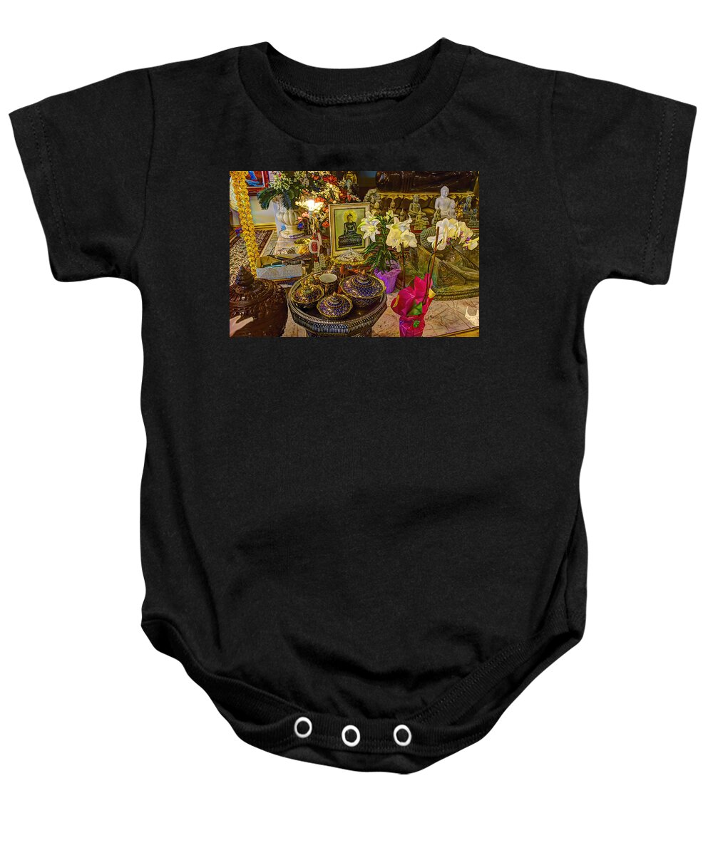 Cambodian Buddhist Temple Baby Onesie featuring the photograph Offerings by Amanda Stadther