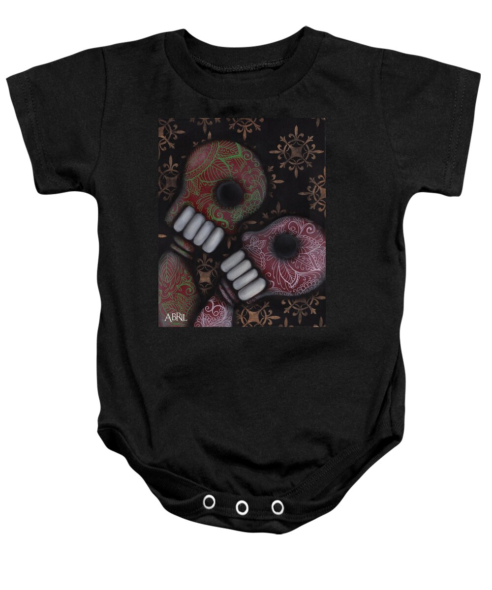 Day Of The Dead Baby Onesie featuring the painting Oh el Amor by Abril Andrade