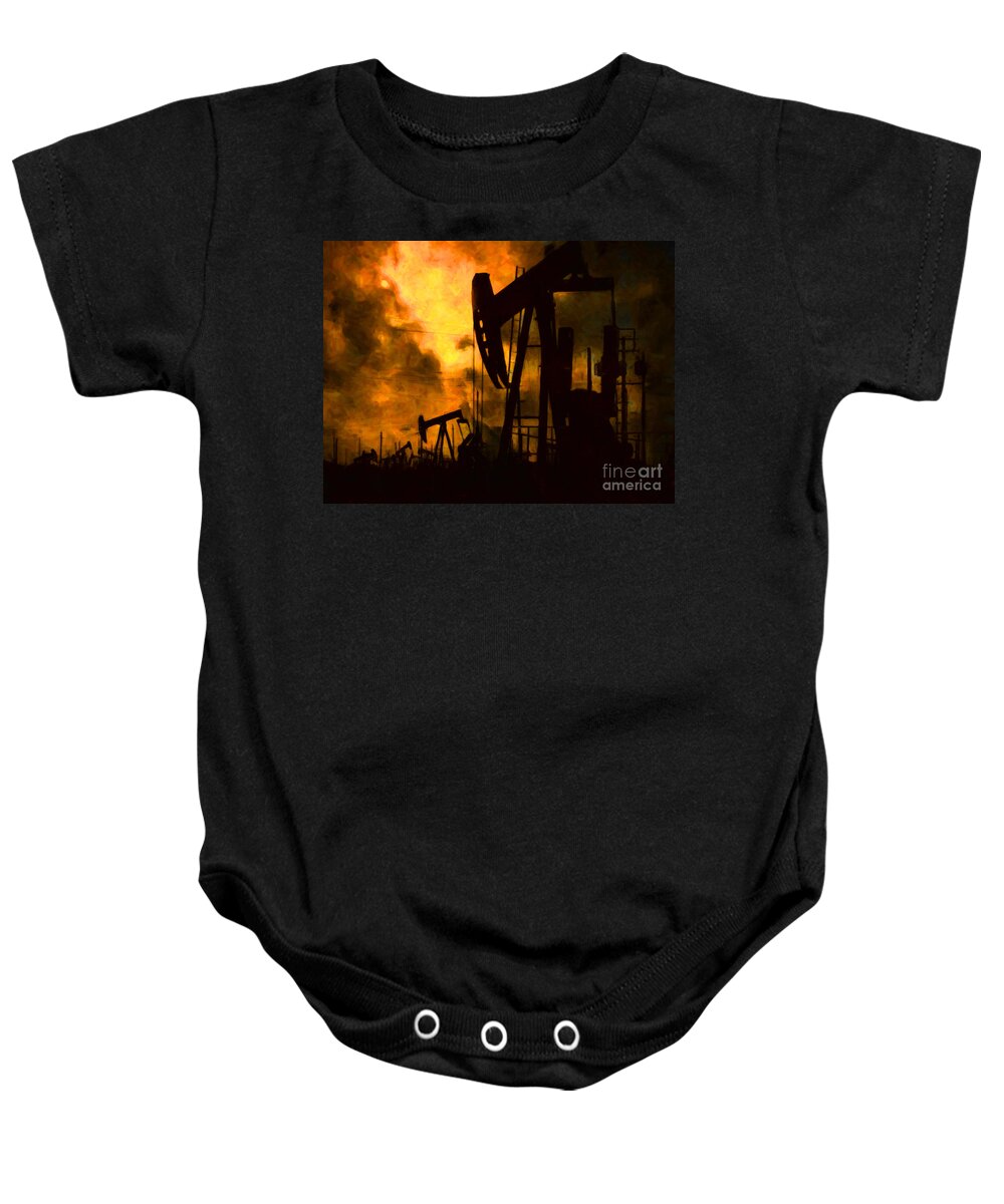 Oil Field Baby Onesie featuring the photograph Oil Pumps by Wingsdomain Art and Photography