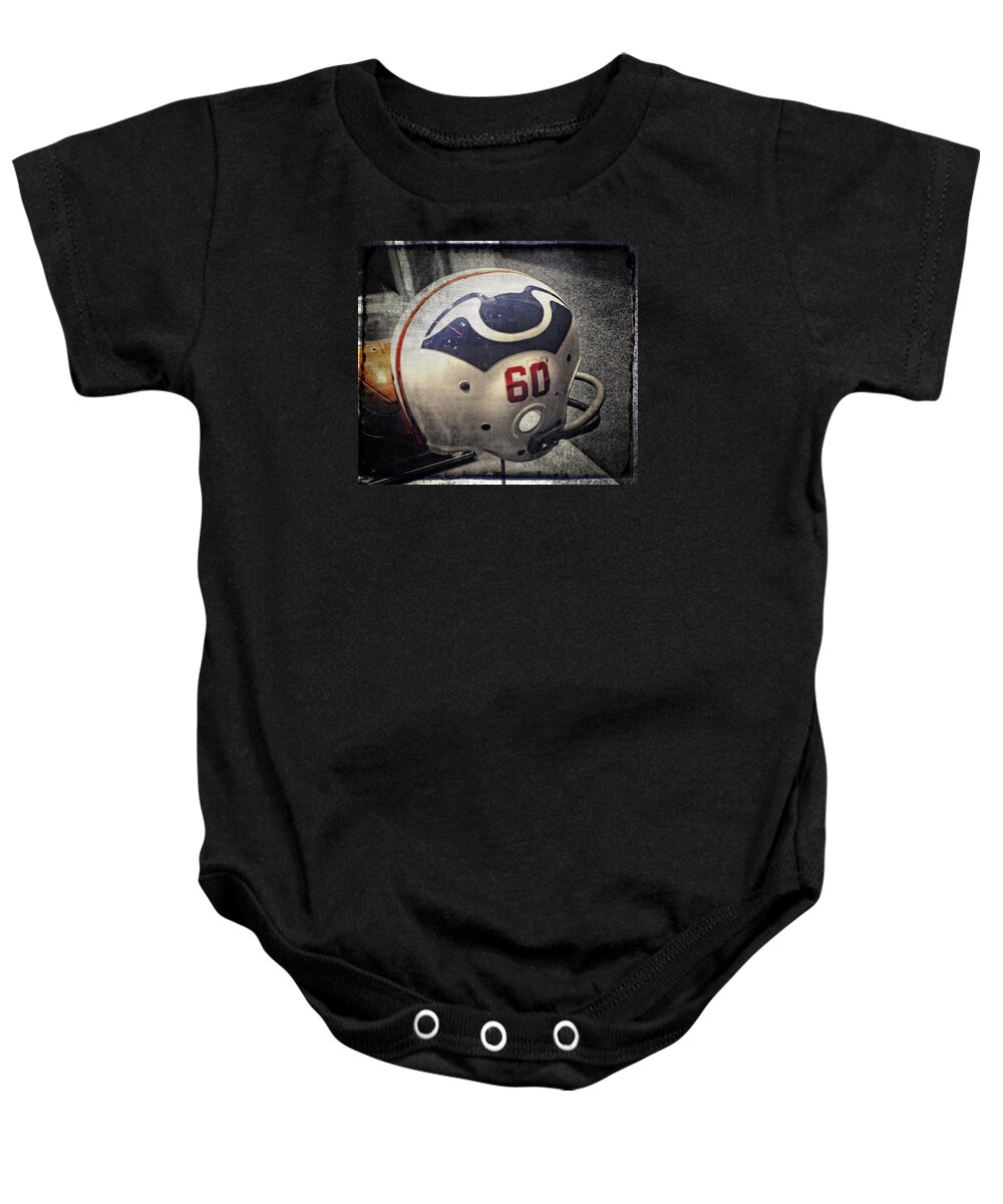 Old Baby Onesie featuring the photograph Old Boston Patriots Football Helmet by Mike Martin