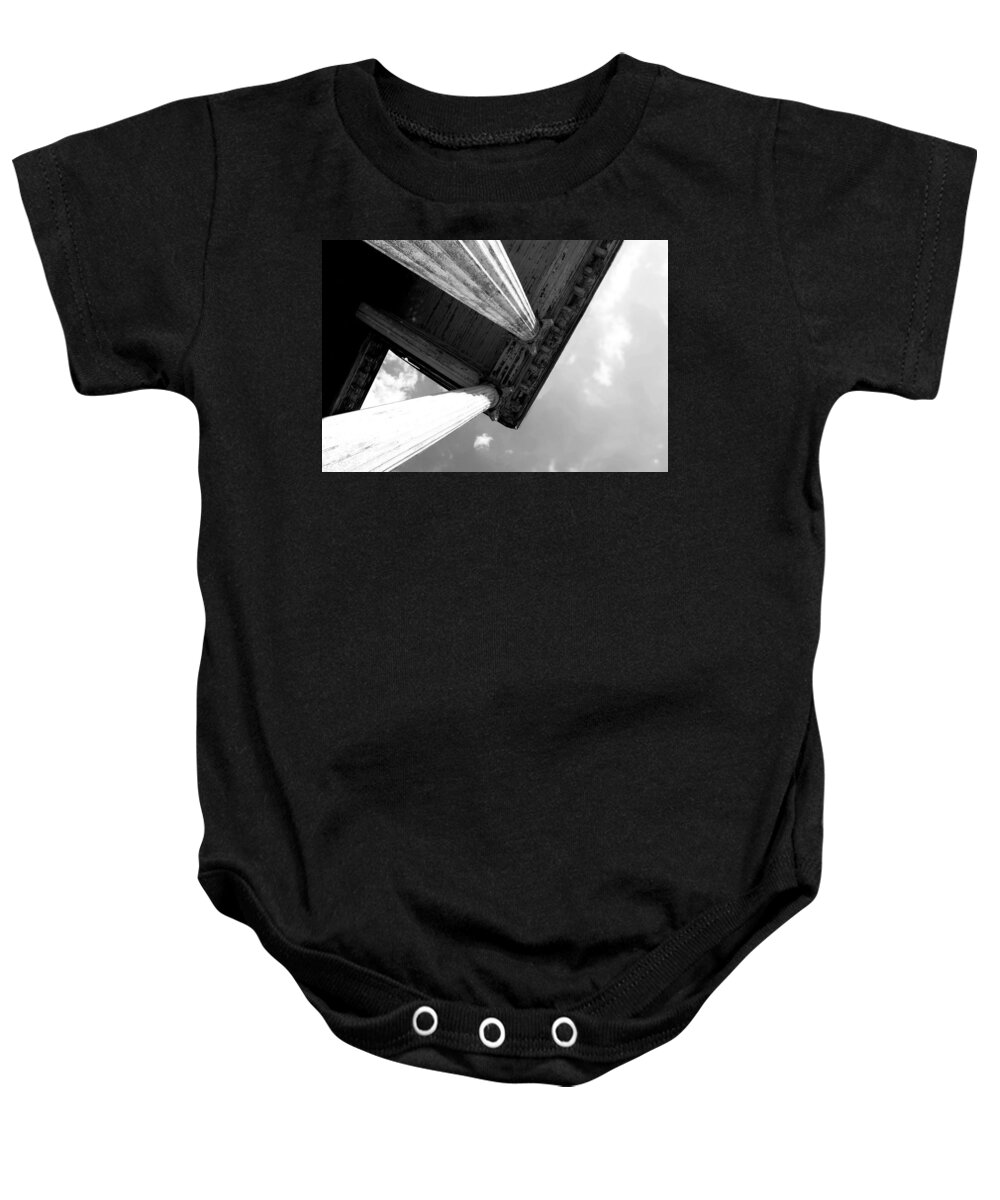 Landscape Baby Onesie featuring the photograph Old Building Black and White by Morgan Carter