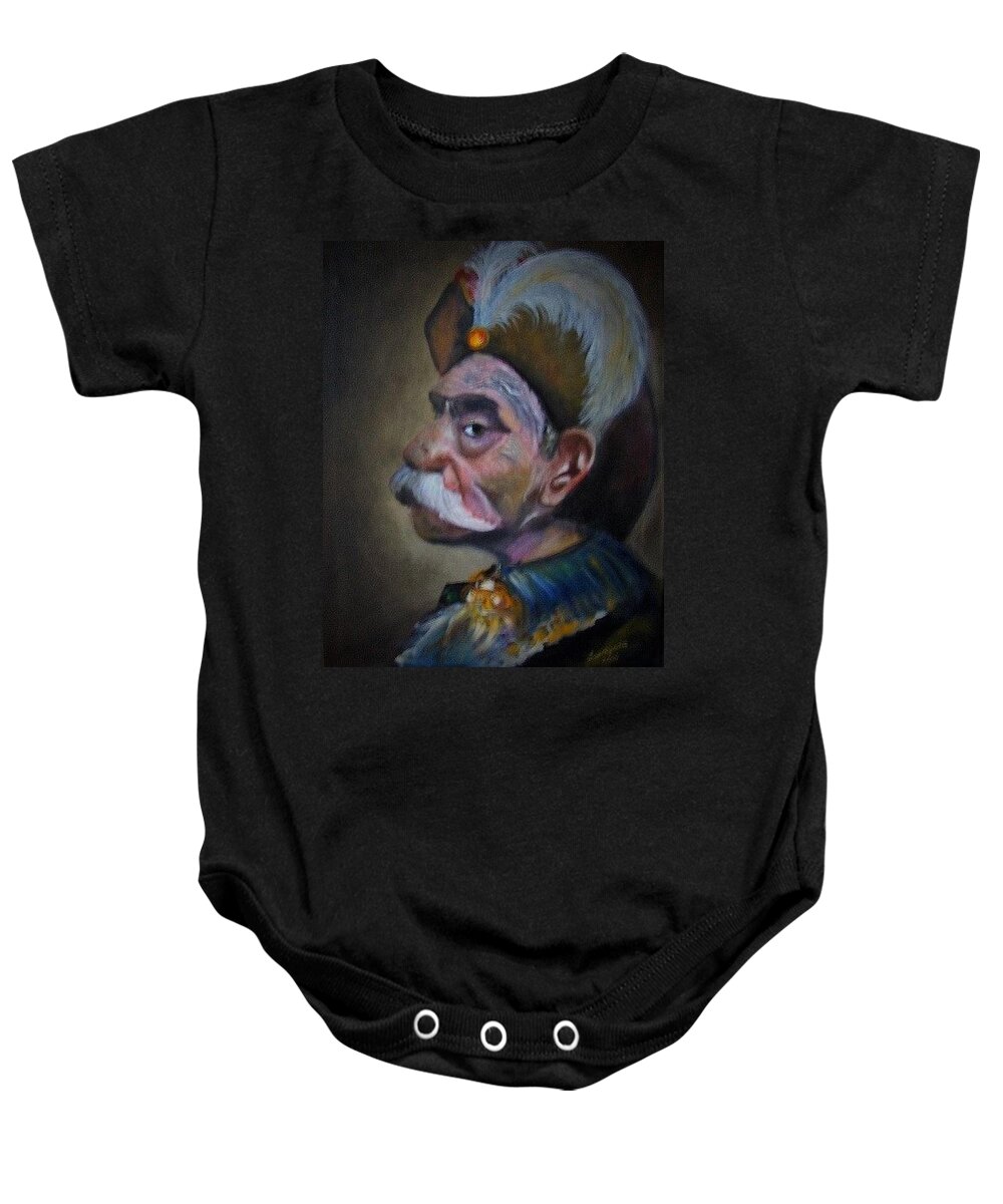 Art Baby Onesie featuring the painting Old Musketeer by Ryszard Ludynia