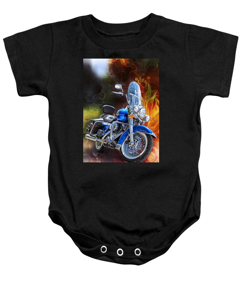 Chopper Baby Onesie featuring the photograph One Hell Of A Ride by Bill and Linda Tiepelman