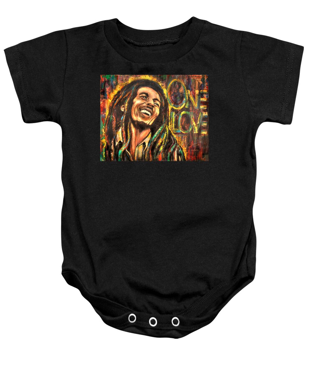 Bob Baby Onesie featuring the painting Bob Marley - One Love by Robyn Chance