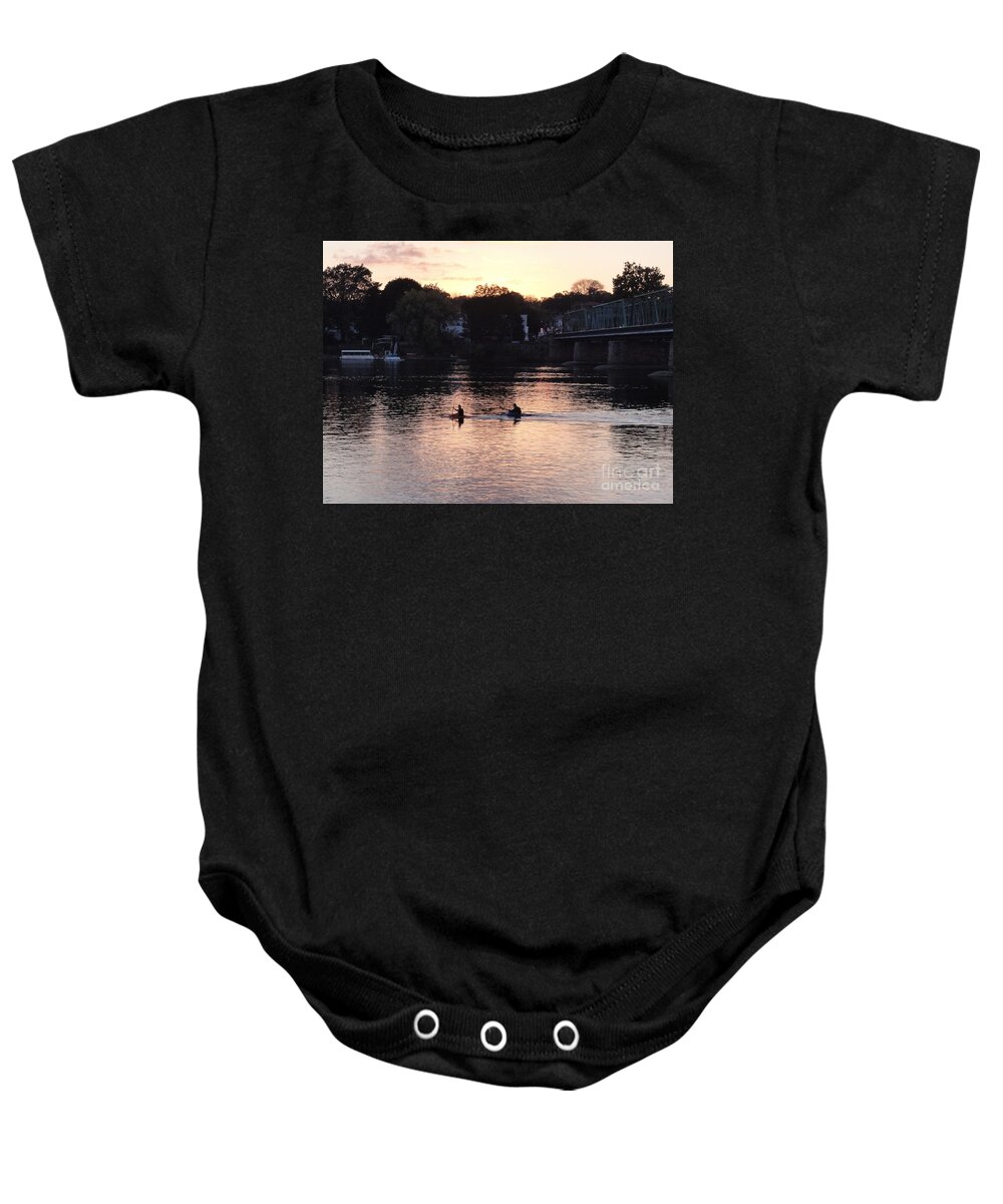 Boats Baby Onesie featuring the photograph Paddling for Home by Christopher Plummer
